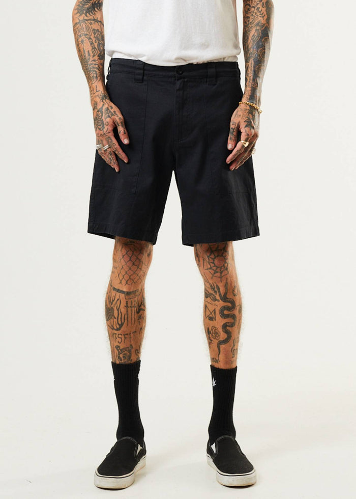 Afends Mens Chess Club - Hemp Relaxed Shorts - Black - Streetwear - Sustainable Fashion