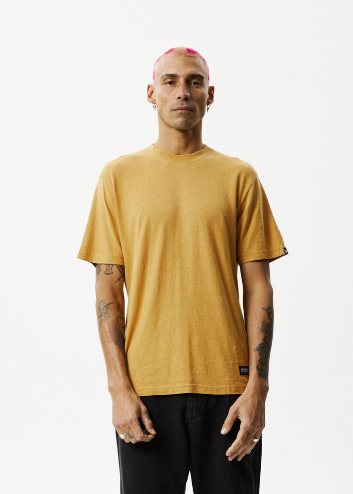 Afends Mens Classic - Hemp Retro T-Shirt - Mustard - Streetwear - Sustainable Fashion