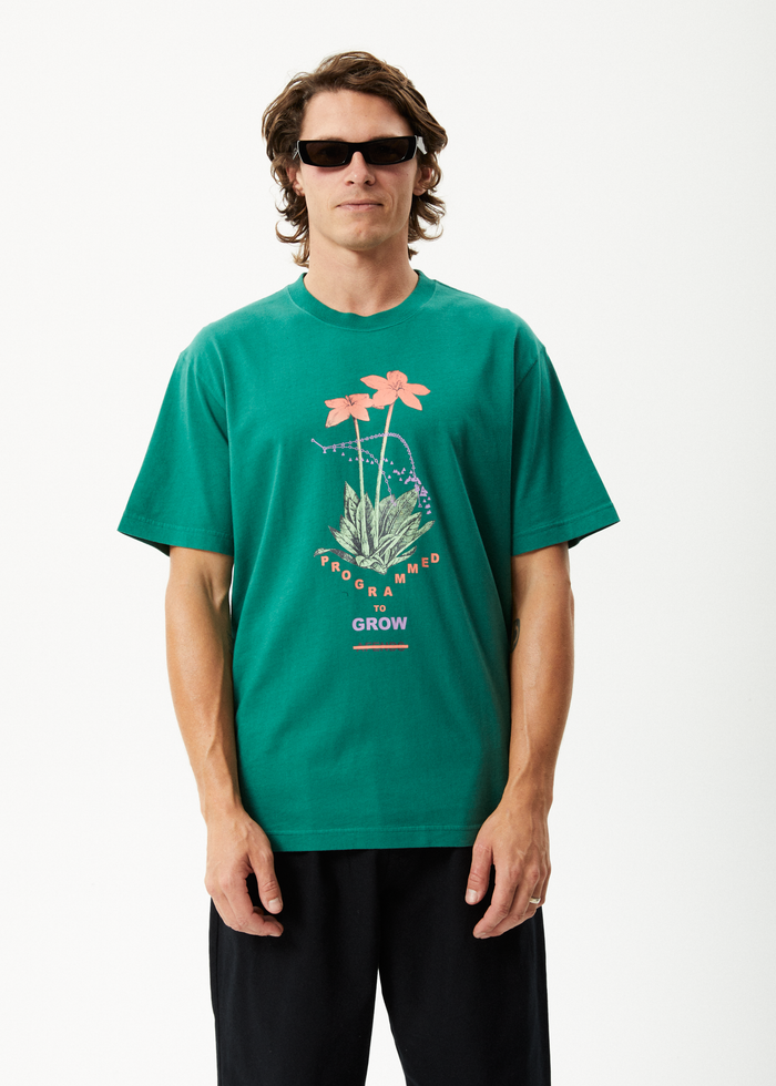 Afends Mens Communication - Retro Graphic T-Shirt - Emerald - Streetwear - Sustainable Fashion