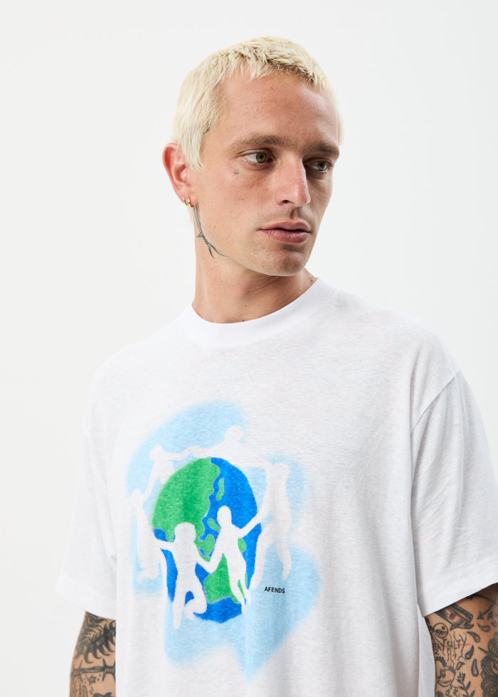 Afends Mens Cosmic - Hemp Boxy Graphic T-Shirt - White - Streetwear - Sustainable Fashion