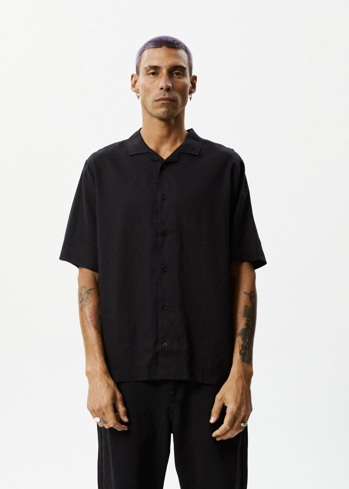 Afends Mens Daily - Hemp Cuban Short Sleeve Shirt - Black - Streetwear - Sustainable Fashion