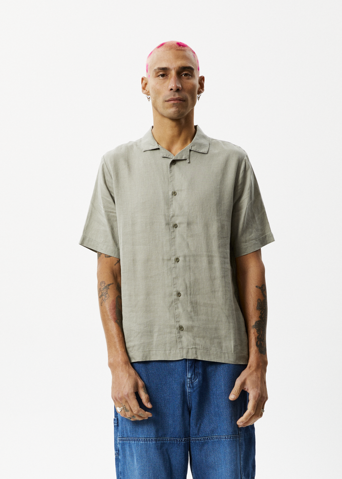 Afends Mens Daily - Hemp Cuban Short Sleeve Shirt - Olive - Streetwear - Sustainable Fashion