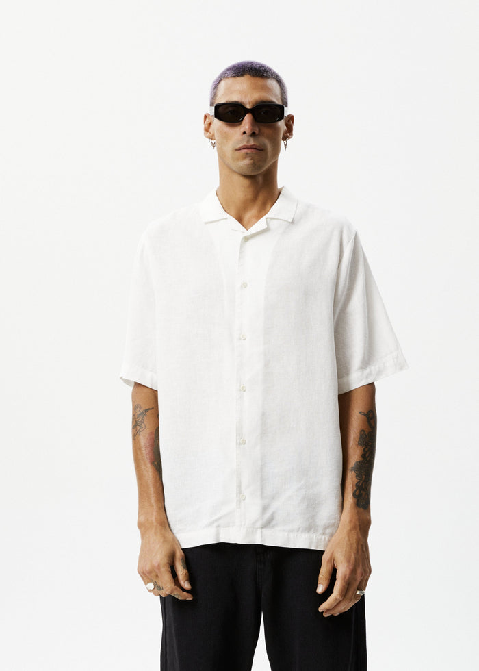 Afends Mens Daily - Hemp Cuban Short Sleeve Shirt - White - Streetwear - Sustainable Fashion