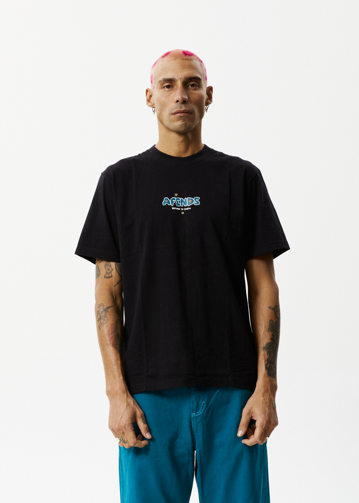 Afends Mens Earthling - Recycled Retro Graphic Logo T-Shirt - Black - Streetwear - Sustainable Fashion