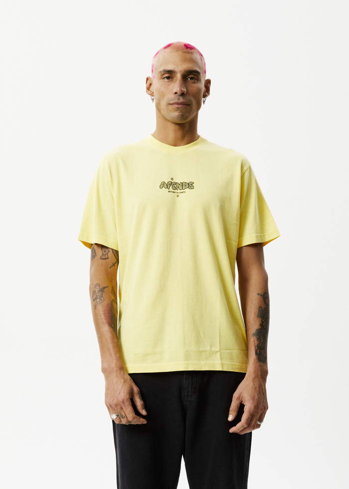 Afends Mens Earthling - Recycled Retro Graphic Logo T-Shirt - Butter - Streetwear - Sustainable Fashion