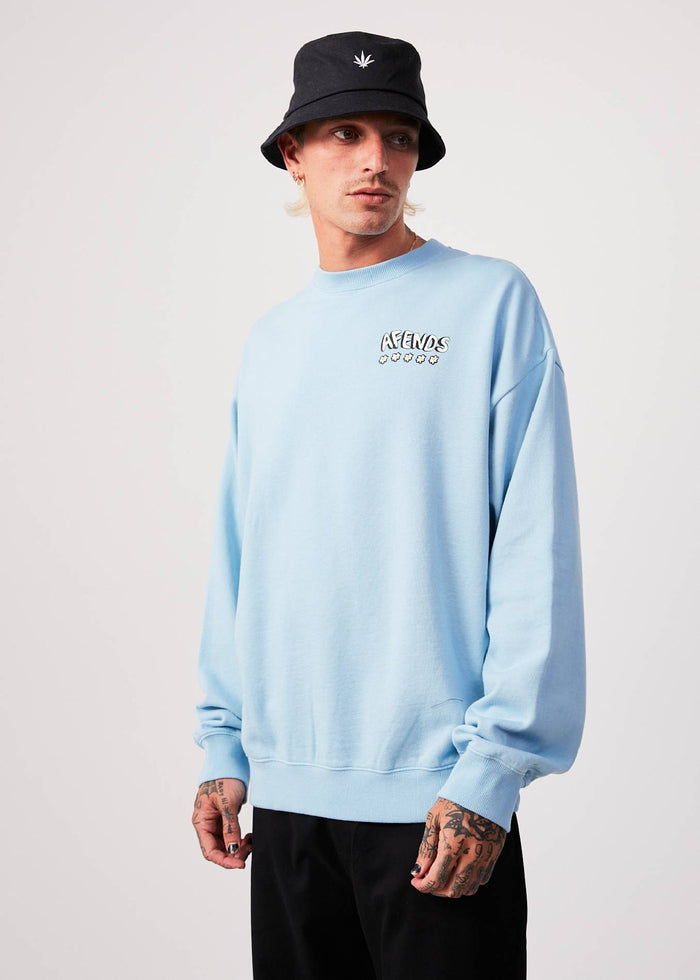 Afends Mens Flowers - Recycled Crew Neck Jumper - Sky Blue - Streetwear - Sustainable Fashion