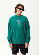 AFENDS Mens Gardener - Crew Neck Jumper - Emerald - Afends mens gardener   crew neck jumper   emerald   streetwear   sustainable fashion