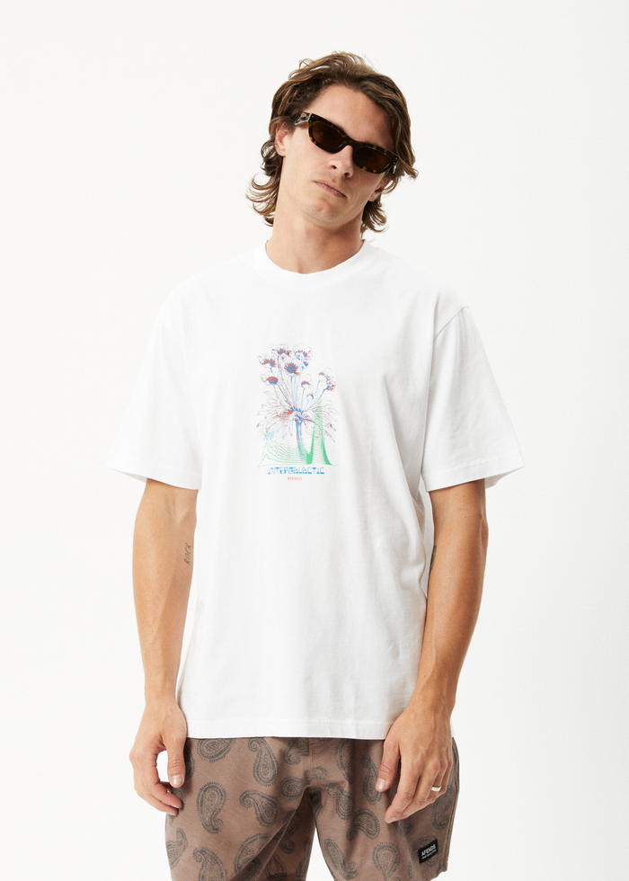 Afends Mens Gardener - Retro Graphic T-Shirt - White - Streetwear - Sustainable Fashion