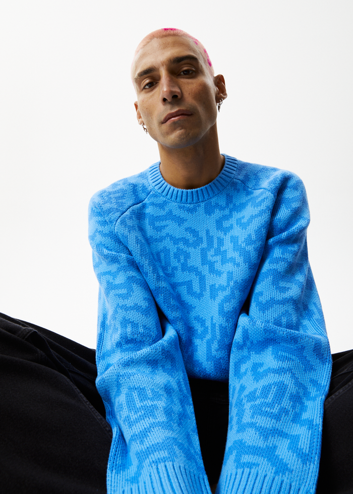 Afends Mens Icebergs - Knitted Crew Neck Jumper - Arctic - Streetwear - Sustainable Fashion