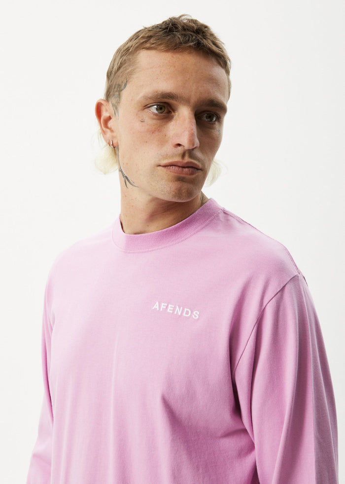 AFENDS Mens Icebergs - Long Sleeve Logo T-Shirt - Candy - Streetwear - Sustainable Fashion