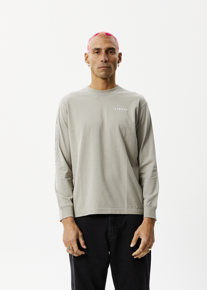 Afends Mens Icebergs - Long Sleeve Logo T-Shirt - Olive - Streetwear - Sustainable Fashion