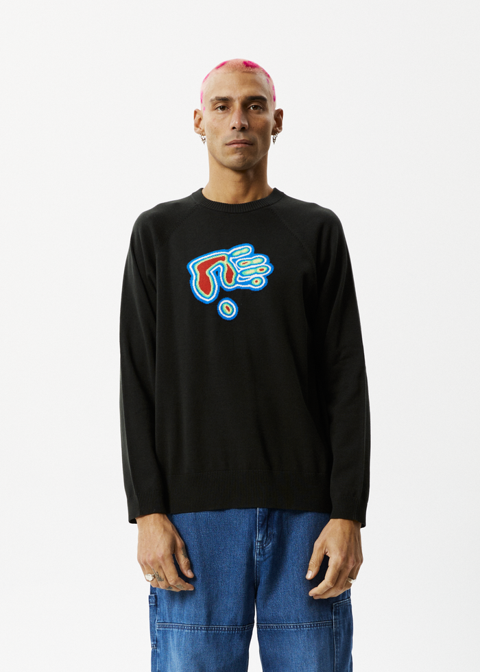 Afends Mens Imprint - Knitted Crew Neck Jumper - Stone Black - Streetwear - Sustainable Fashion