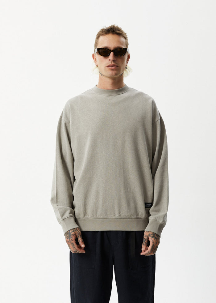Afends Mens Indica - Hemp Crew Neck Jumper - Olive - Streetwear - Sustainable Fashion