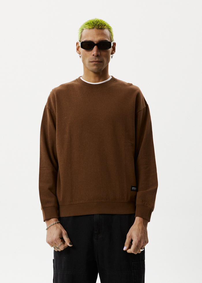 Afends Mens Indica - Hemp Crew Neck Jumper - Toffee - Streetwear - Sustainable Fashion