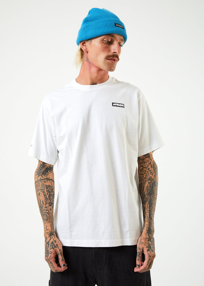 Afends Mens Information - Recycled Retro Graphic T-Shirt - White - Streetwear - Sustainable Fashion