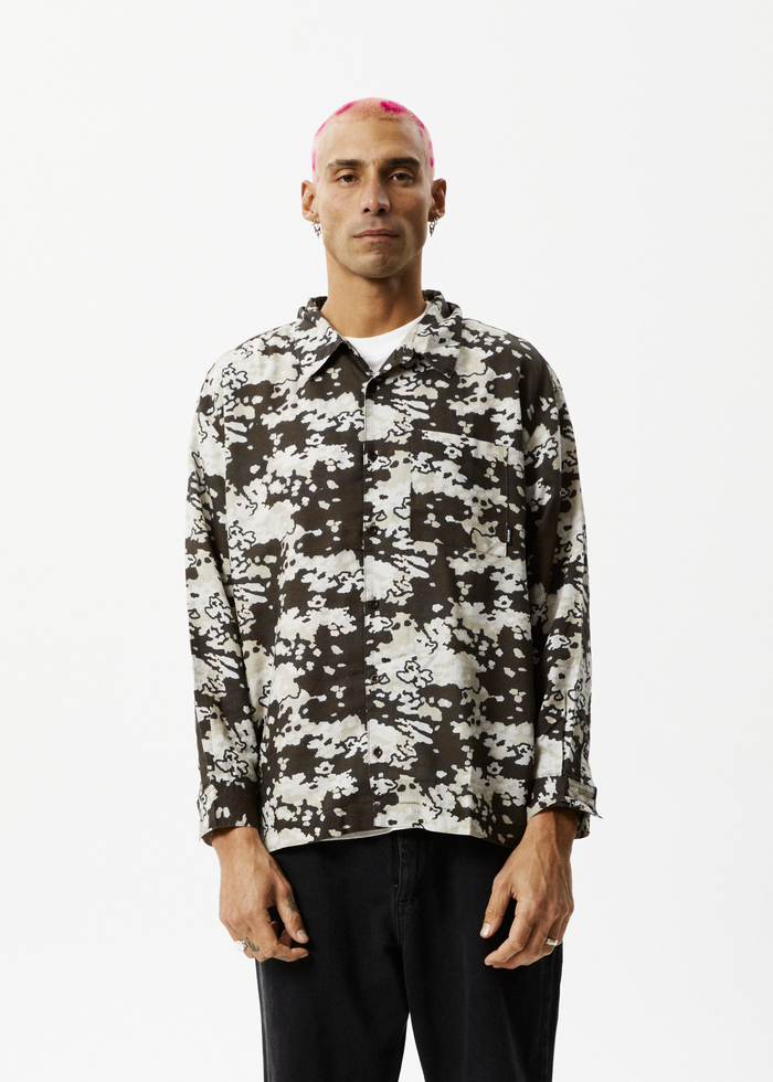 Afends Mens Jungle - Hemp Long Sleeve Shirt - Earth Camo - Streetwear - Sustainable Fashion