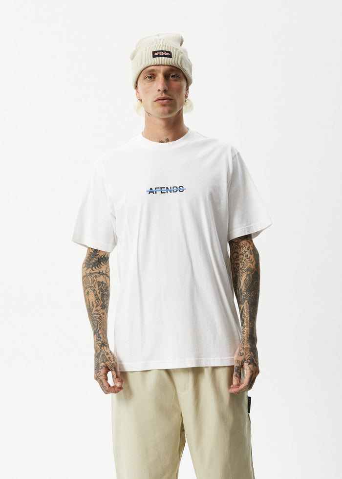 Afends Mens Liquid - Retro Logo T-Shirt - White - Streetwear - Sustainable Fashion