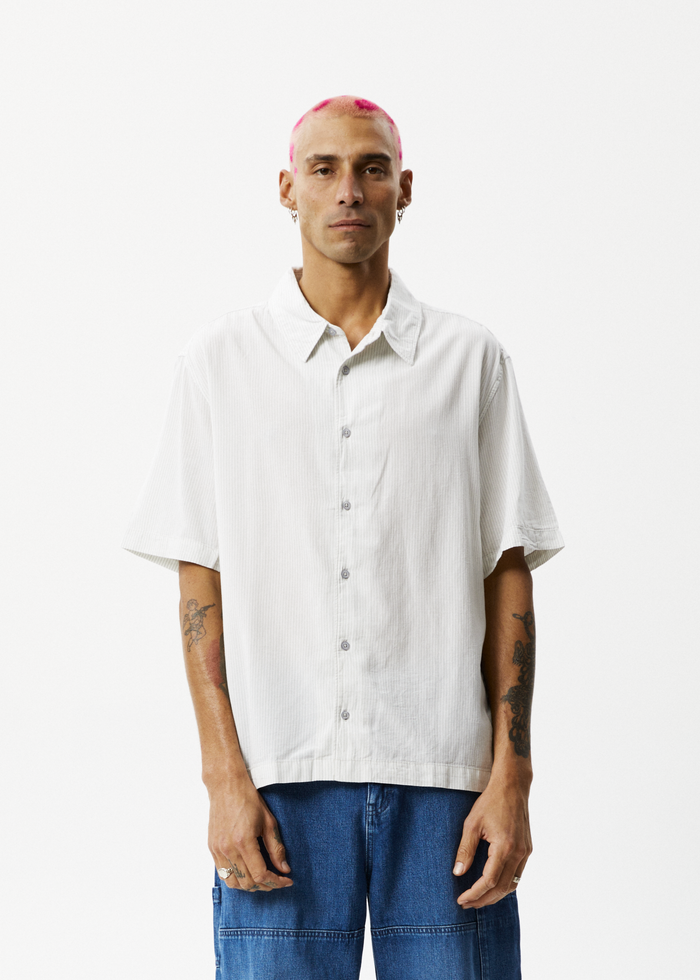 Afends Mens Locked Up - Recycled Striped Short Sleeve Shirt - Smoke - Streetwear - Sustainable Fashion