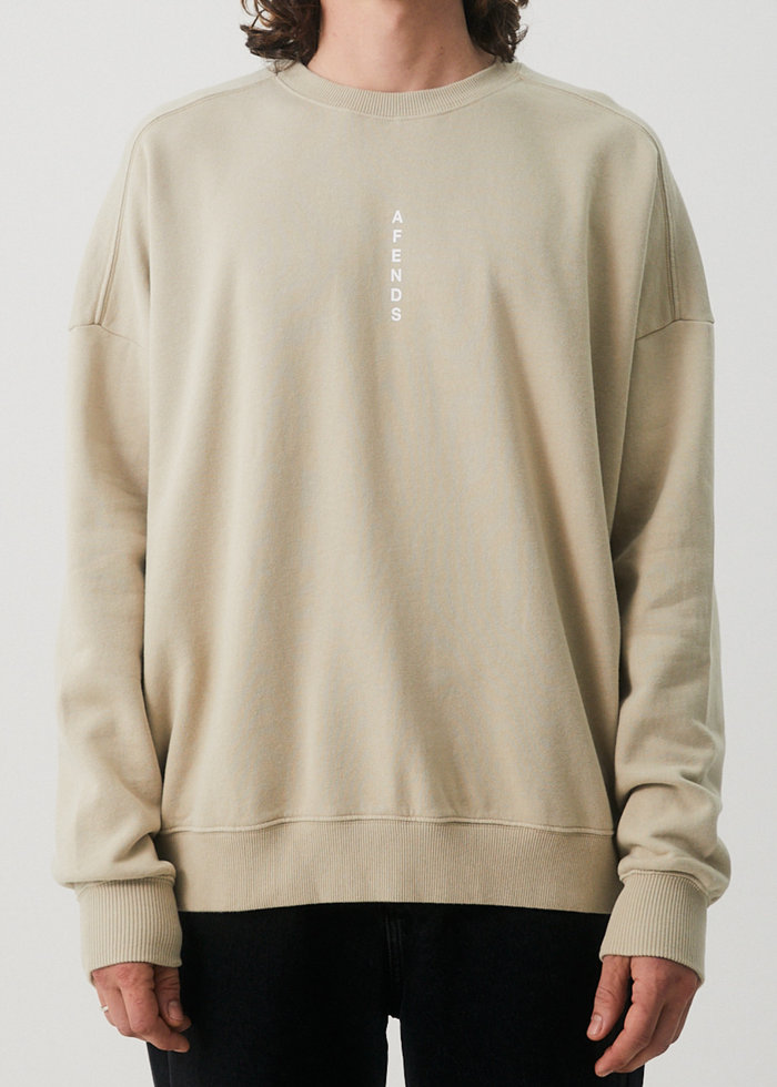 Afends Mens Luxury - Recycled Crew Neck Jumper - Cement - Streetwear - Sustainable Fashion