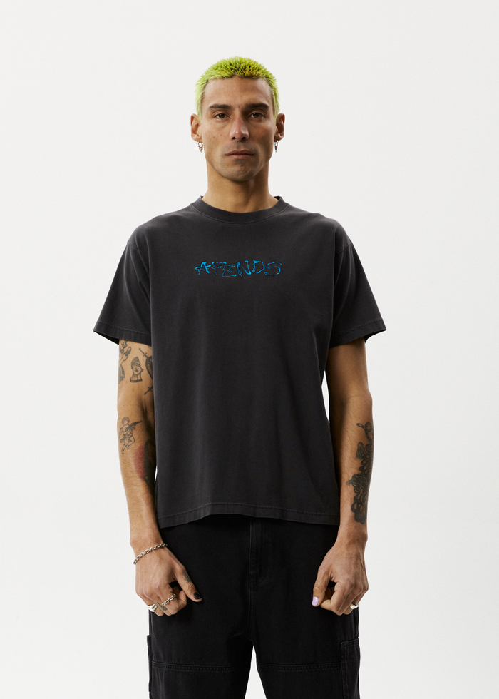 Afends Mens Melted - Boxy Logo T-Shirt - Stone Black - Streetwear - Sustainable Fashion