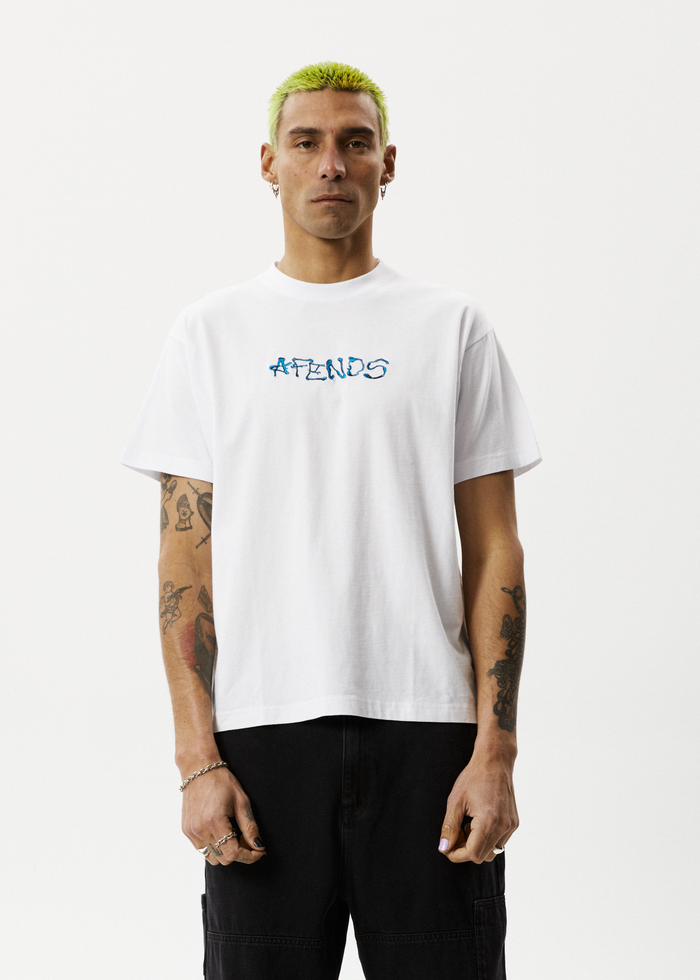 Afends Mens Melted - Boxy Logo T-Shirt - White - Streetwear - Sustainable Fashion