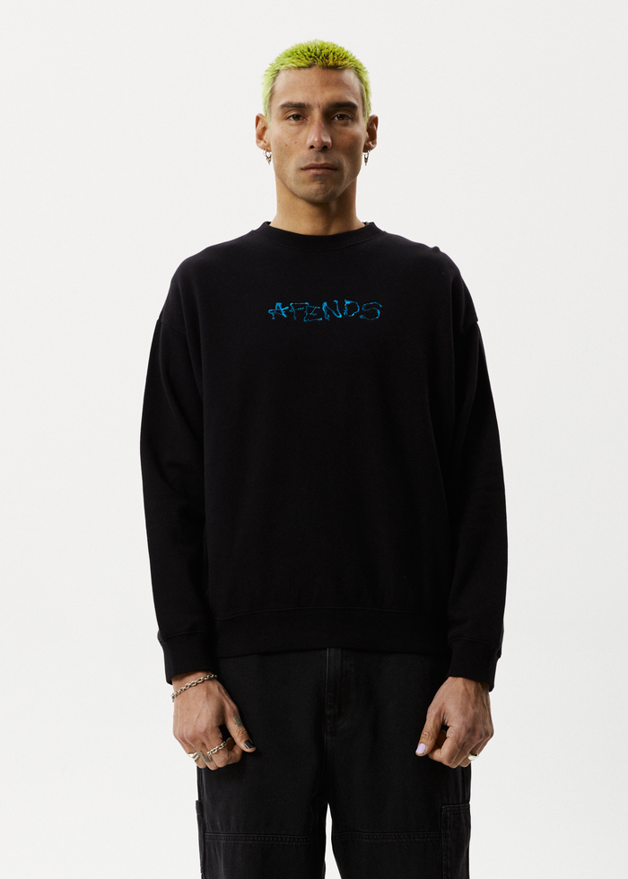 Afends Mens Melted - Crew Neck Jumper - Black - Streetwear - Sustainable Fashion