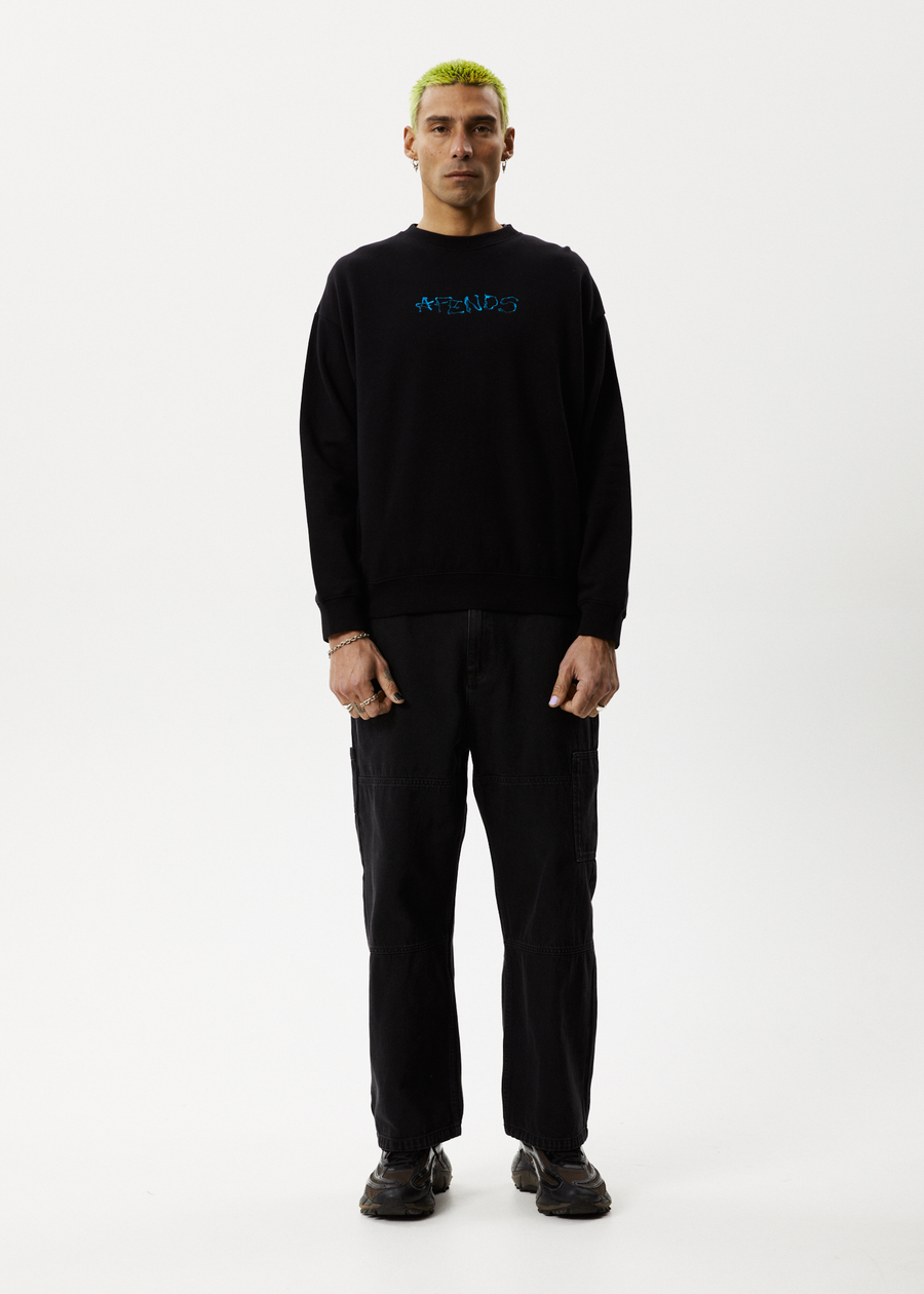 Afends Mens Melted - Crew Neck Jumper - Black - Afends US.