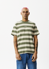 Afends Mens Needle - Recycled Retro Logo T-Shirt - Cypress Stripe - Afends mens needle   recycled retro logo t shirt   cypress stripe   streetwear   sustainable fashion