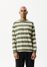 Afends Mens Needle - Recycled Striped Long Sleeve Logo T-Shirt - Cypress Stripe - Afends mens needle   recycled striped long sleeve logo t shirt   cypress stripe   streetwear   sustainable fashion