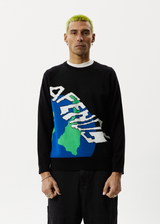 Afends Mens Orbital - Raglan Knitted Crew Neck Jumper - Black - Afends mens orbital   raglan knitted crew neck jumper   black   streetwear   sustainable fashion