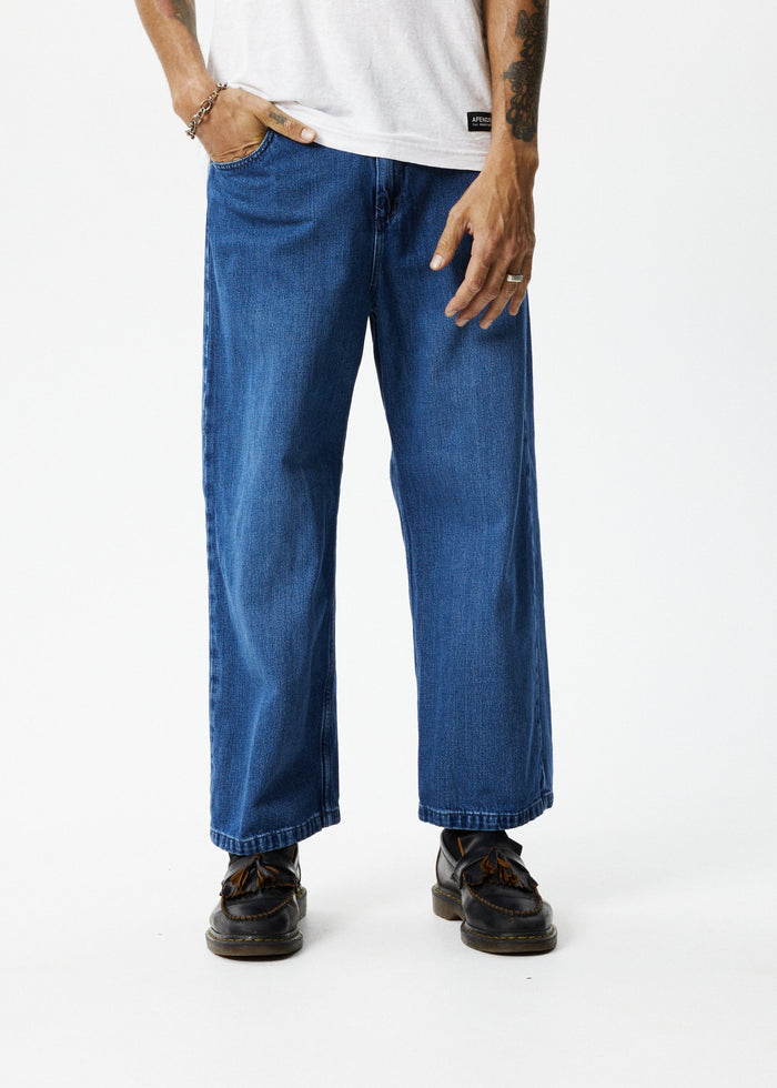 Afends Mens Pablo - Hemp Denim Baggy Jeans - Authentic Blue - Streetwear - Sustainable Fashion
