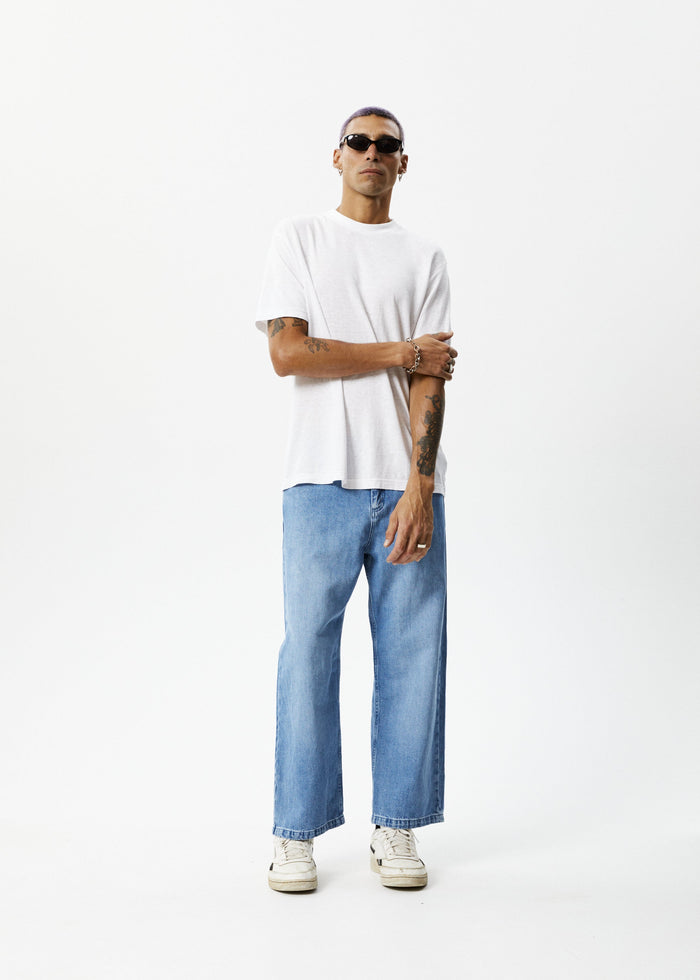 Afends Mens Pablo - Hemp Denim Baggy Jeans - Worn Blue - Streetwear - Sustainable Fashion
