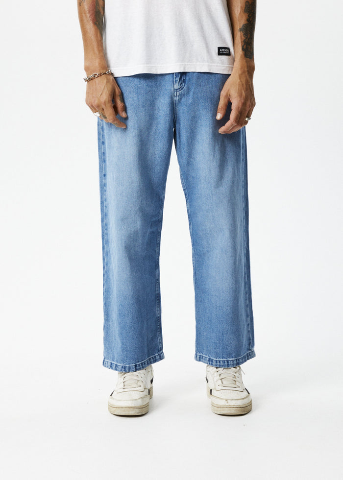 Afends Mens Pablo - Hemp Denim Baggy Jeans - Worn Blue - Streetwear - Sustainable Fashion