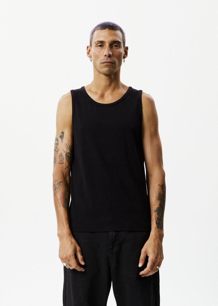 Afends Mens Paramount - Recycled Rib Singlet - Black - Streetwear - Sustainable Fashion