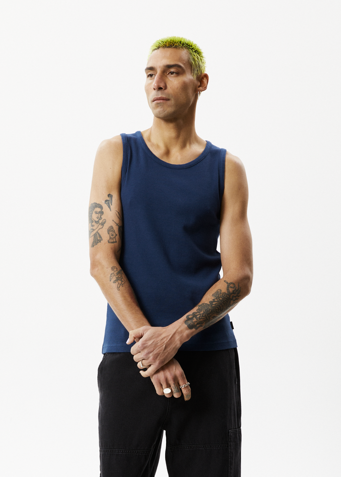 Afends Mens Paramount - Recycled Rib Singlet - Navy - Streetwear - Sustainable Fashion