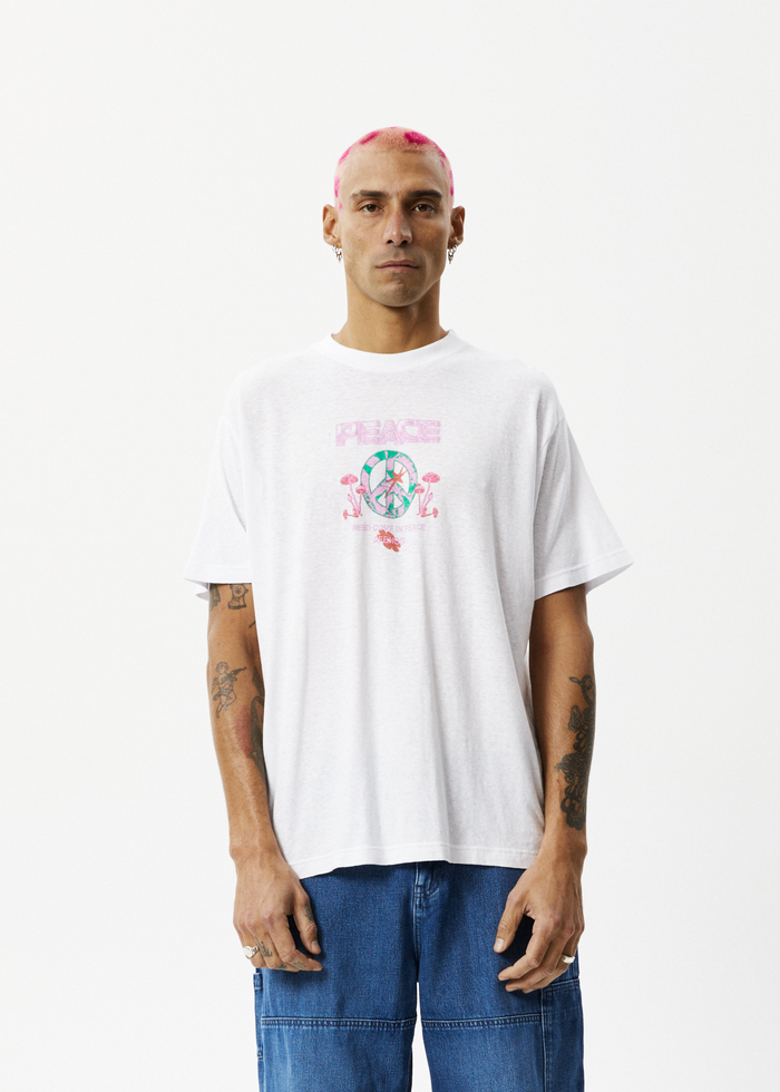 Afends Mens Peace - Boxy Graphic T-Shirt - White - Streetwear - Sustainable Fashion