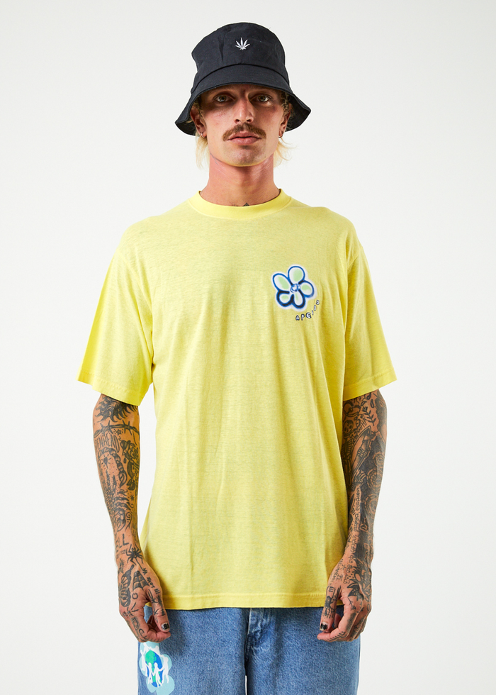 Afends Mens Rave - Hemp Retro Graphic T-Shirt - Lemonade - Streetwear - Sustainable Fashion