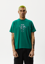 AFENDS Mens Rip In - Boxy Graphic T-Shirt - Emerald - Afends mens rip in   boxy graphic t shirt   emerald   streetwear   sustainable fashion