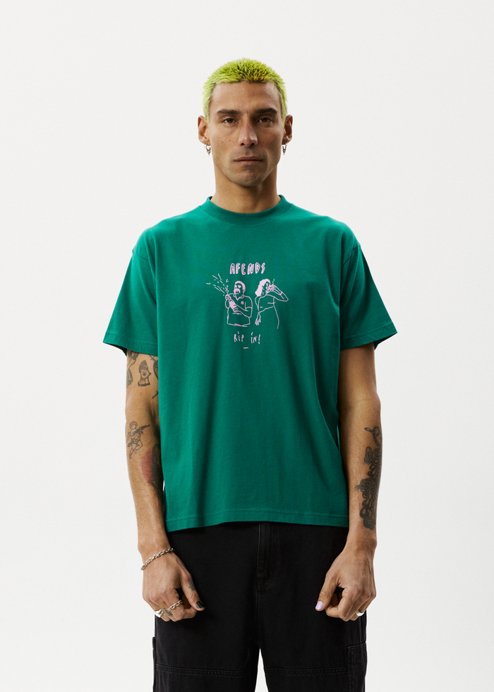 AFENDS Mens Rip In - Boxy Graphic T-Shirt - Emerald - Streetwear - Sustainable Fashion