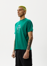 AFENDS Mens Rip In - Boxy Graphic T-Shirt - Emerald - Afends mens rip in   boxy graphic t shirt   emerald   streetwear   sustainable fashion