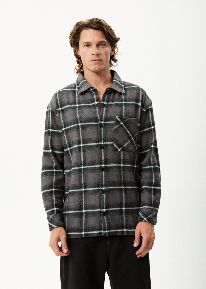 Afends Mens Sandstorm - Flannel Long Sleeve Shirt - Black Check - Streetwear - Sustainable Fashion