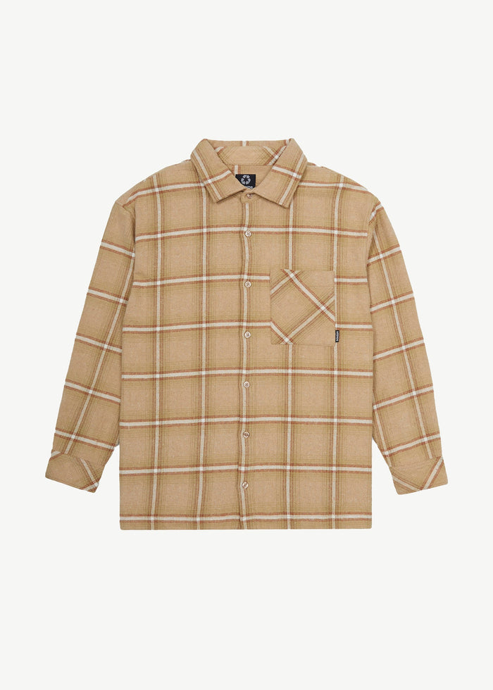 Afends Mens Sandstorm - Flannel Long Sleeve Shirt - Camel Check - Streetwear - Sustainable Fashion