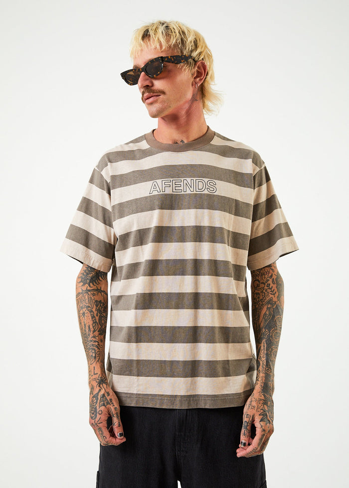 Afends Mens Sideline - Recycled Retro Striped T-Shirt - Beechwood - Streetwear - Sustainable Fashion