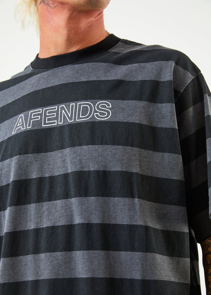 Afends Mens Sideline - Recycled Retro Striped T-Shirt - Black - Streetwear - Sustainable Fashion