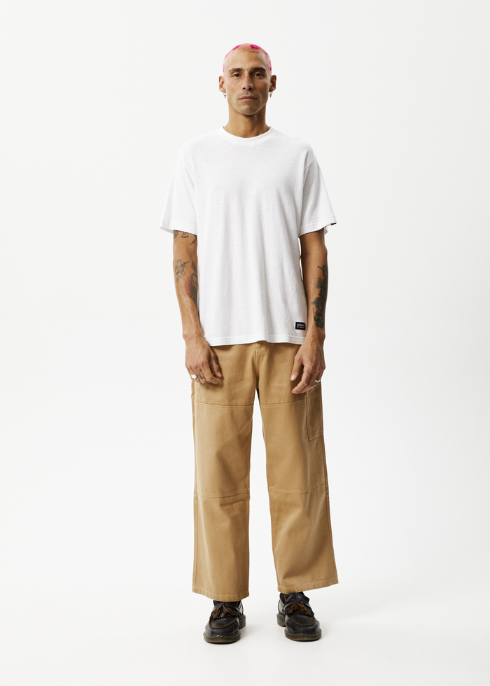 Afends Mens Sleepy Hollow Richmond - Hemp Twill Baggy Workwear Pants - Tan - Streetwear - Sustainable Fashion