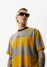 Afends Mens Space - Stripes Retro Logo T-Shirt - Mustard Stripe - Afends mens space   stripes retro logo t shirt   mustard stripe   streetwear   sustainable fashion