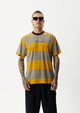 Afends Mens Space - Stripes Retro Logo T-Shirt - Mustard Stripe - Afends mens space   stripes retro logo t shirt   mustard stripe   streetwear   sustainable fashion