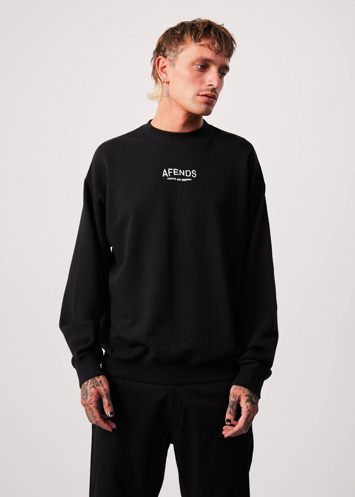 Afends Mens Spaced - Recycled Crew Neck Jumper - Black - Streetwear - Sustainable Fashion