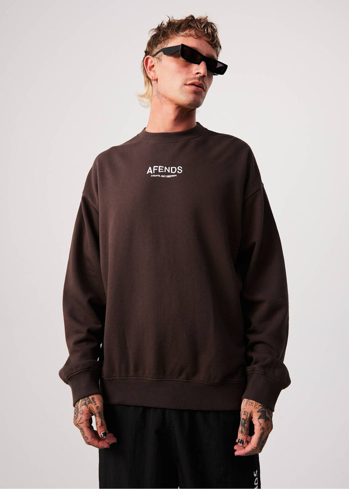 Afends Mens Spaced - Recycled Crew Neck Jumper - Coffee - Streetwear - Sustainable Fashion