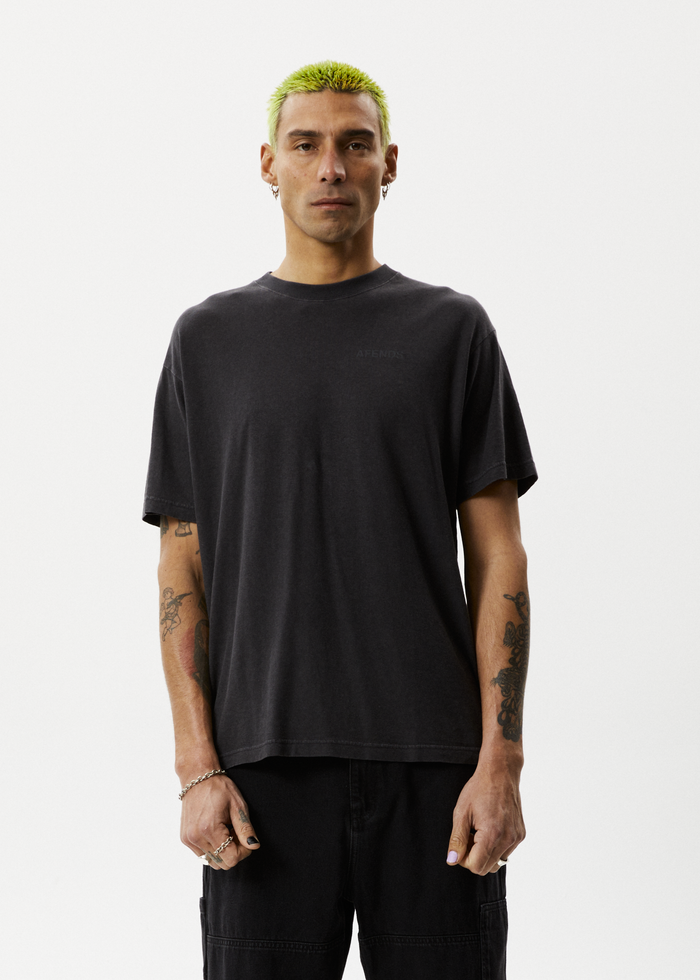Afends Mens Staple - Hemp Boxy Logo T-Shirt - Stone Black - Streetwear - Sustainable Fashion